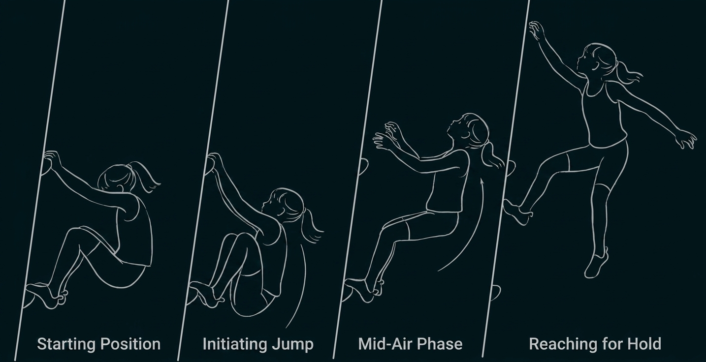 Mädchen klettert an einem Seil in vier aufeinanderfolgenden Bildern.